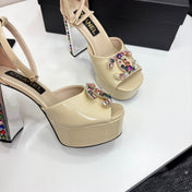 CC HIGH SANDAL 25S 110 MM IN LIGHT BEIGE CALFSKIN WITH MULTICOLOR STONES