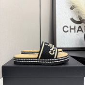 CC SLIDE SANDALS 25S IN BEIGE CALFSKIN MIX BLACK FABRIC
