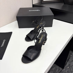 CC HIGH SANDAL 25S 80 MM IN BLACK CALFSKIN WITH PEARL DETAILS