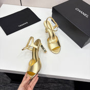 CC HIGH SANDAL 25S 80 MM IN GOLD CALFSKIN WITH PEARL DETAILS