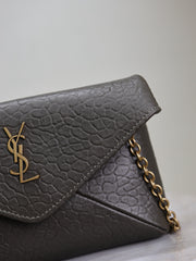 YSL 25S CALYPSO MINI 19 IN CHARCOAL GRAY LAMBSKIN GOLD HARDWARE
