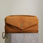 YSL 25S CALYPSO GM 38 IN BURNT ORANGE GRAINED CALFSKIN GOLD HARDWARE