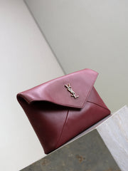 YSL 25S CASSANDRE LARGE ENVELOPE POUCH 29 IN DARK RUBY SHINY CALFSKIN GOLD HARDWRE