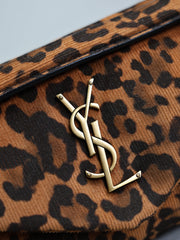 YSL 25S CALYPSO HANDBAG 26 IN BROWN LEOPARD PRINT VELVET GOLD HARDWARE