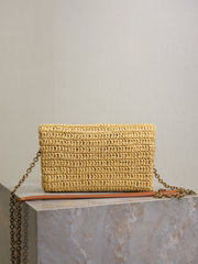 YSL 25S CALYPSO BAG 19 IN NATURAL RAFFIA AND CALFSKIN GOLD HARDWRE