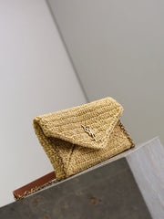 YSL 25S CALYPSO BAG 19 IN NATURAL RAFFIA AND CALFSKIN GOLD HARDWRE