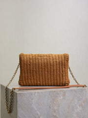 YSL 25S CALYPSO BAG 19 IN DARK BROWN RAFFIA AND CALFSKIN GOLD HARDWRE