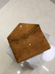 YSL 25S CASSANDRE LARGE ENVELOPE POUCH 29 IN BURNT UMBER SUEDE GOLD HARDWRE