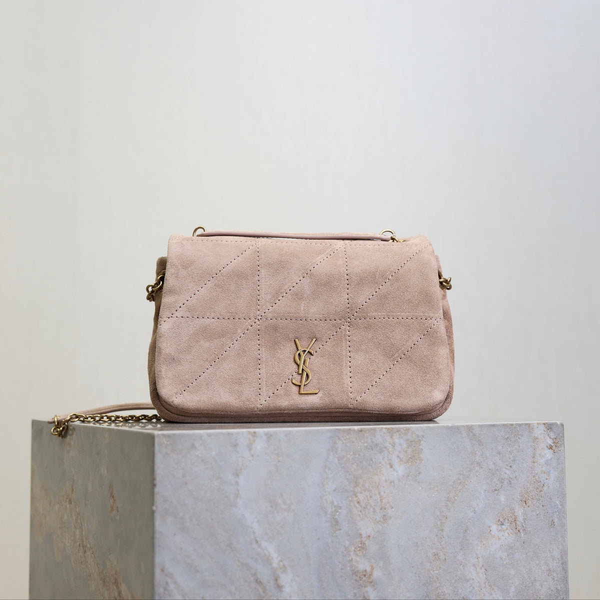 YSL 25S JAMIE 4.3 MINI 20 IN DUSTY ROSE BEIGE SUEDE GOLD HARDWARE
