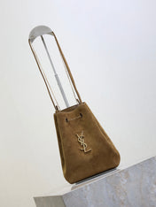 YSL 25S POCHON BAG 24 IN CARAMEL COGNAC SUEDE GOLD HARDWARE