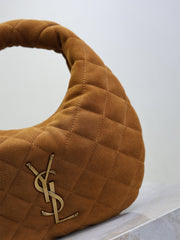 YSL 25S ICARINO MINI 17 IN CARAMEL QUILTED SUEDE GOLD HARDWARE