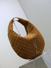 YSL 25S ICARINO 44 IN CARAMEL QUILTED SUEDE GOLD HARDWRE