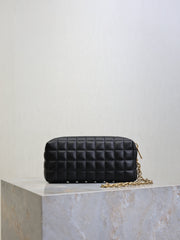 YSL 25S CASSANDRE MATELASSÉ CARRÉ POUCH ON CHAIN 18 IN BLACK LAMBSKIN