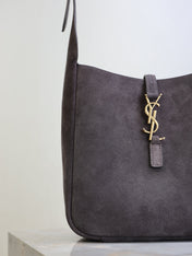 YSL 25S LE 5 À 7 SUPPLE SMALL 23 IN DARK GRAY SUEDE GOLD HARDWRE