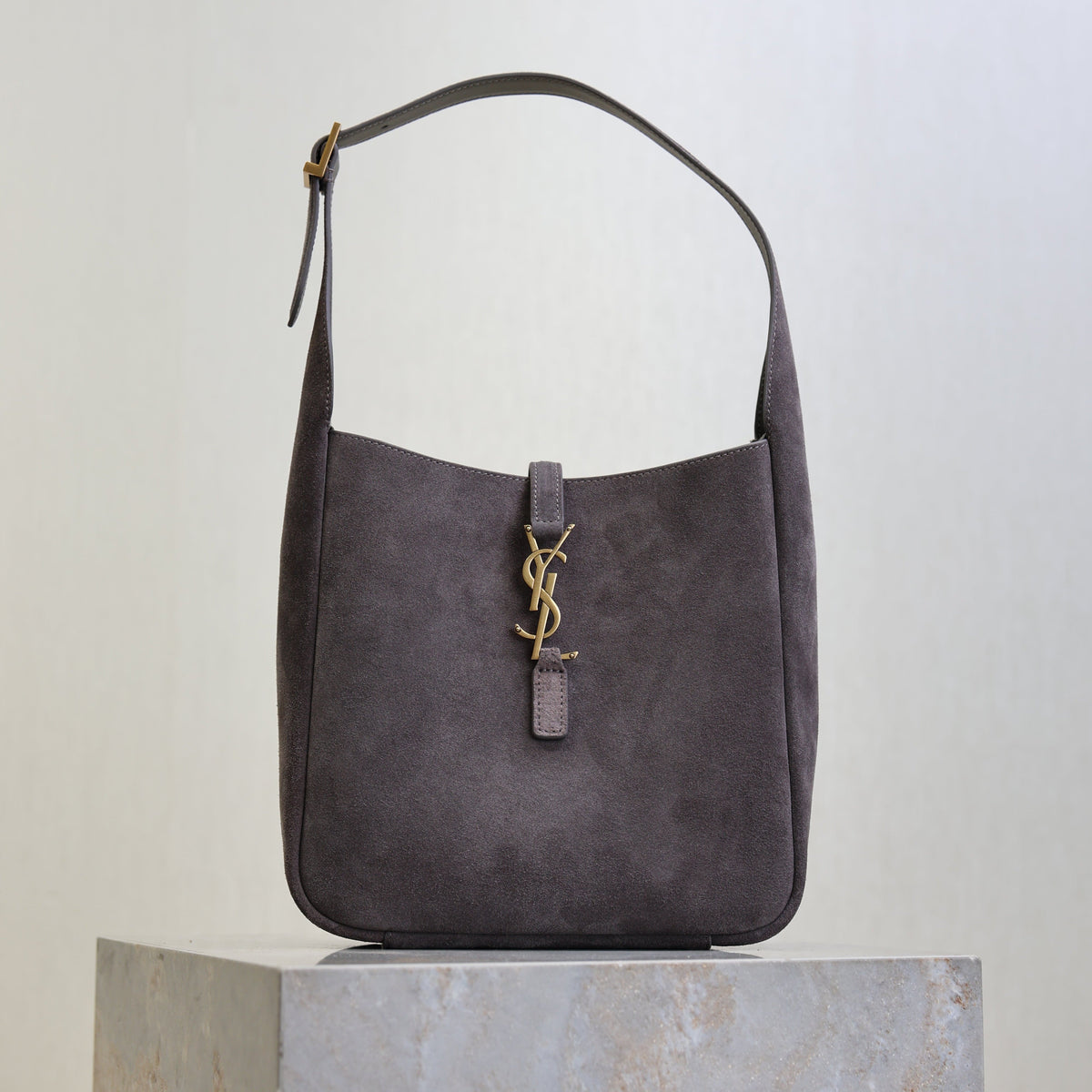 YSL 25S LE 5 À 7 SUPPLE SMALL 23 IN DARK GRAY SUEDE GOLD HARDWRE