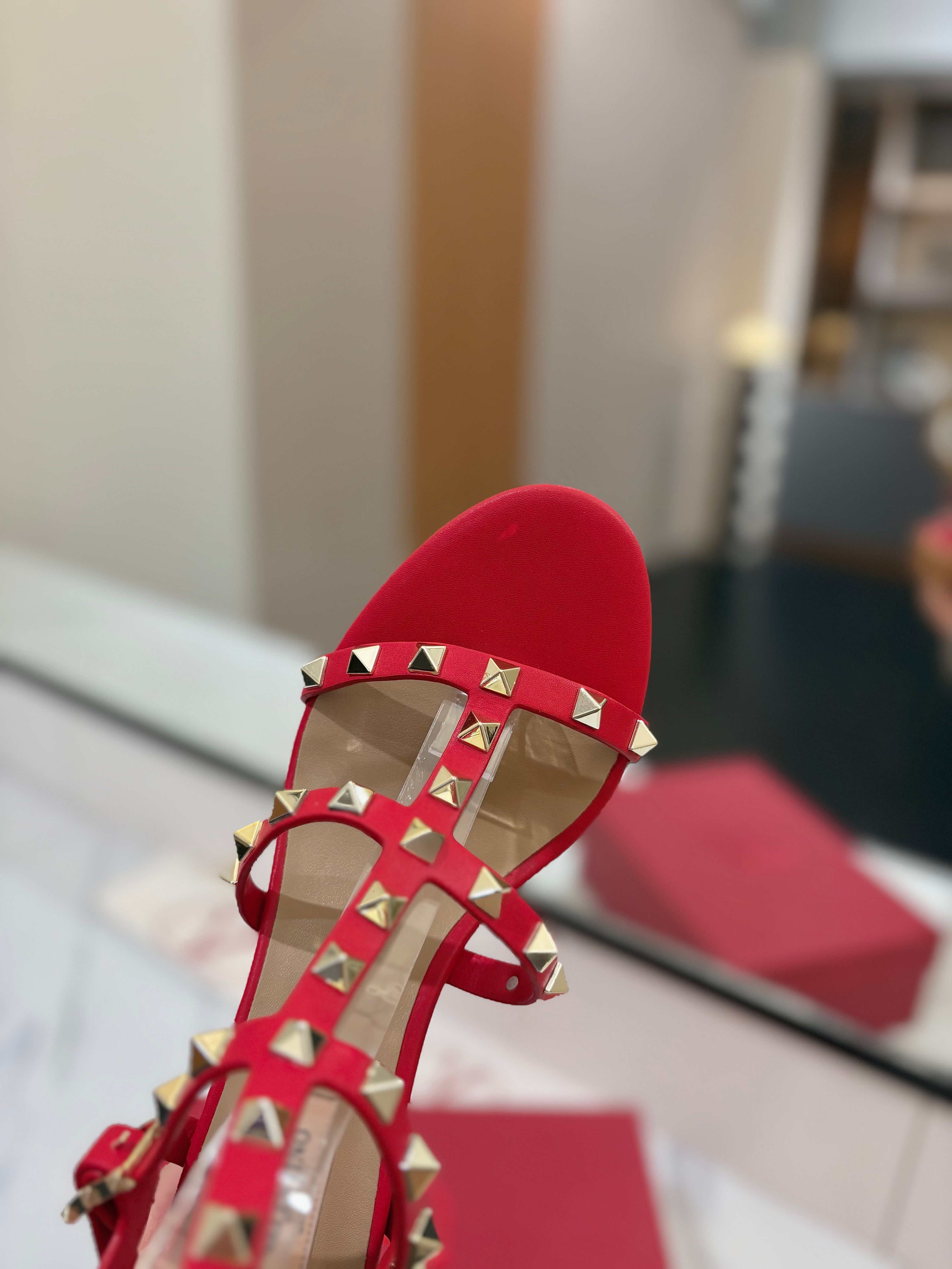 VALENTINO 26S STUDDED HIGH HEEL SANDALS 65 MM IN RED CALFSKIN