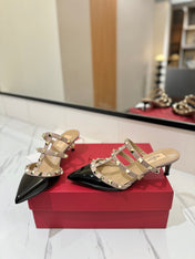 VALENTINO 26S STUDDED HEELED MULES 50 MM IN BLACK PATENT CALFSKIN