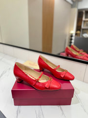 VLTN VLOGO SIGNATURE ROUND-TOE HEELS 25S IN RED LAMBSKIN SNAKE-EMBOSSED