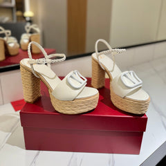 VLTN ESPADRILLE WEDGE SANDALS 25S 115 MM IN WHITE LAMBSKIN