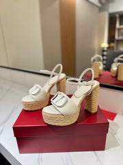 VLTN ESPADRILLE WEDGE SANDALS 25S 115 MM IN WHITE LAMBSKIN