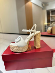 VLTN ESPADRILLE WEDGE SANDALS 25S 115 MM IN WHITE LAMBSKIN