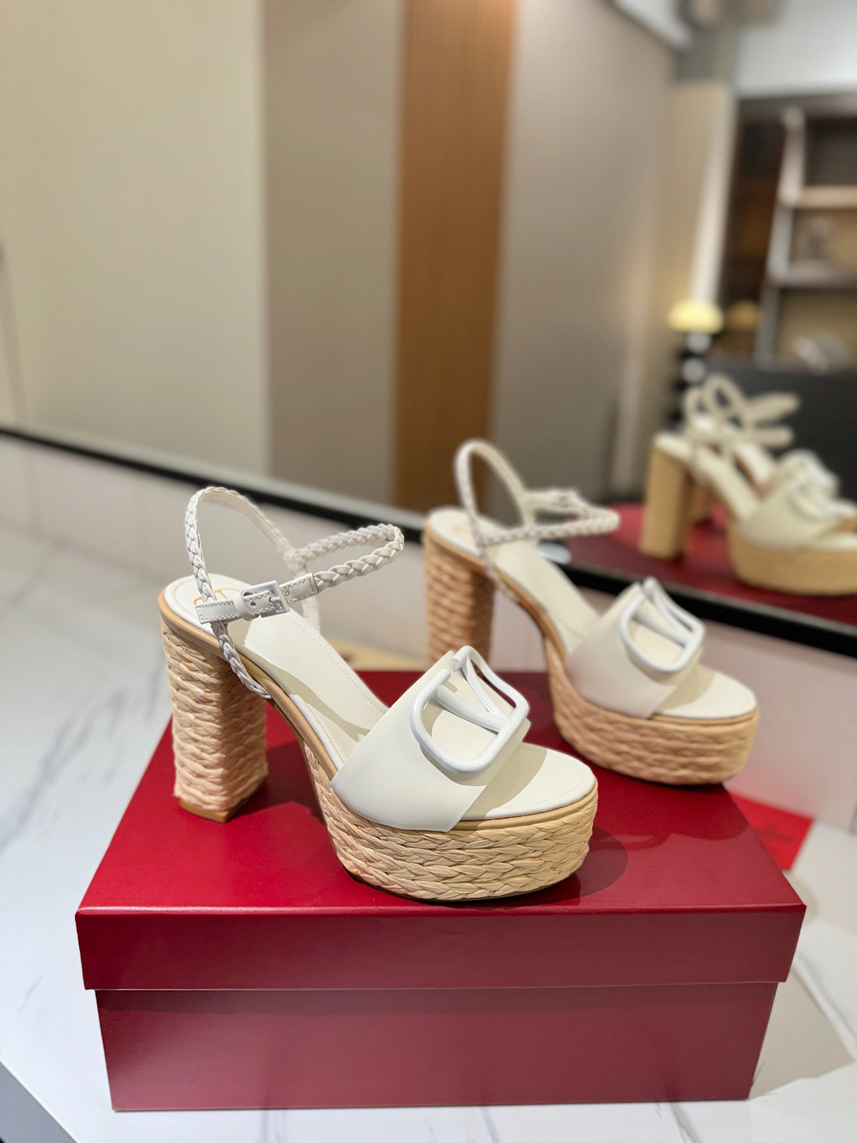 VLTN ESPADRILLE WEDGE SANDALS 25S 115 MM IN WHITE LAMBSKIN