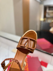 VLTN ESPADRILLE WEDGE SANDALS 25S 115 MM IN BROWN LAMBSKIN