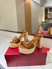 VLTN ESPADRILLE WEDGE SANDALS 25S 115 MM IN BROWN LAMBSKIN WITH GOLD HARDWARE