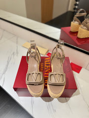 VLTN ESPADRILLE WEDGE SANDALS 25S 90 MM IN BEIGE BROWN LAMBSKIN STYLE 7