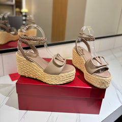 VLTN ESPADRILLE WEDGE SANDALS 25S 90 MM IN BEIGE BROWN LAMBSKIN STYLE 7