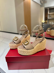 VLTN ESPADRILLE WEDGE SANDALS 25S 90 MM IN BEIGE BROWN LAMBSKIN STYLE 5