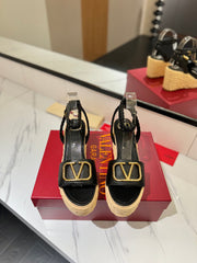 VLTN ESPADRILLE WEDGE SANDALS 25S 90 MM IN BLACK LAMBSKIN STYLE 2