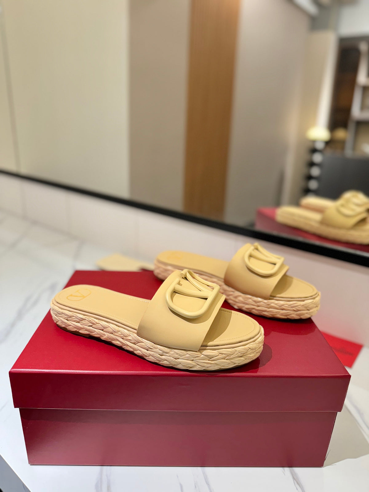 VLTN ESPADRILLE SLIDES 25S IN GOLDEN BEIGE LAMBSKIN STYLE 12