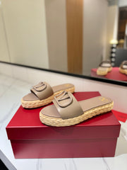 VLTN ESPADRILLE SLIDES 25S IN BEIGE BROWN LAMBSKIN STYLE 10