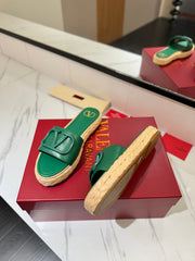 VLTN ESPADRILLE SLIDES 25S IN DARK GREEN LAMBSKIN STYLE 9