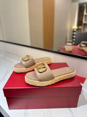 VLTN ESPADRILLE SLIDES 25S IN BEIGE BROWN LAMBSKIN STYLE 4