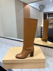 VALENTINO 25S GARAVANI PATTIE KNEE-HIGH BOOTS 80 MM IN BROWN CALFSKIN