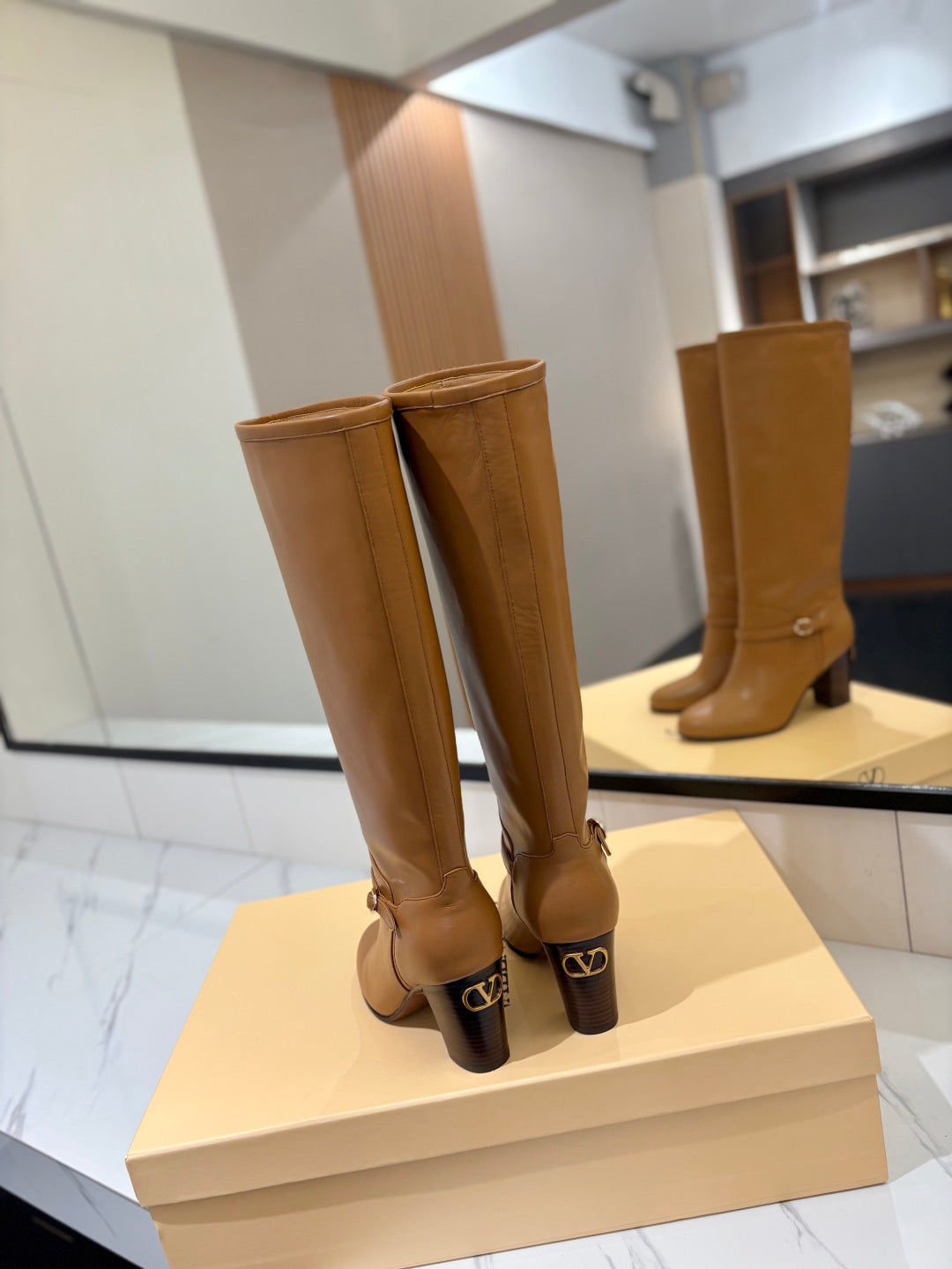 VALENTINO 25S GARAVANI PATTIE KNEE-HIGH BOOTS 80 MM IN BROWN CALFSKIN