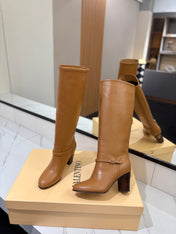 VALENTINO 25S GARAVANI PATTIE KNEE-HIGH BOOTS 80 MM IN BROWN CALFSKIN