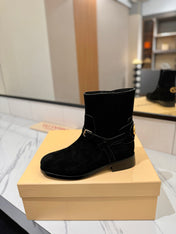 VALENTINO 25S PATTIE ANKLE BOOTS IN BLACK SUEDE WITH GOLD HARDWARE
