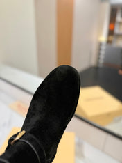 VALENTINO 25S PATTIE ANKLE BOOTS IN BLACK SUEDE WITH GOLD HARDWARE