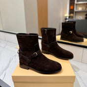 VALENTINO 25S PATTIE ANKLE BOOTS IN DARK BROWN SUEDE WITH GOLD HARDWARE