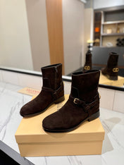 VALENTINO 25S PATTIE ANKLE BOOTS IN DARK BROWN SUEDE WITH GOLD HARDWARE
