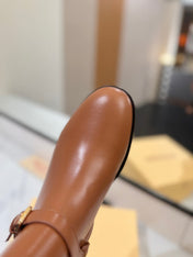 VALENTINO 25S PATTIE ANKLE BOOTS IN BROWN CALFSKIN WITH GOLD HARDWARE