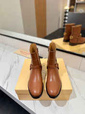 VALENTINO 25S PATTIE ANKLE BOOTS IN BROWN CALFSKIN WITH GOLD HARDWARE