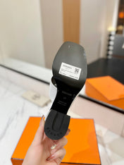 HM 26S HELIA SANDAL 70MM IN WHITE AND BLACK CALFSKIN