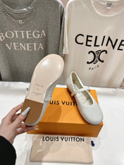ROMY FLAT BALLERINA IN WHITE LAMBSKIN EMBELLISHED SILVER-TONED STUDS