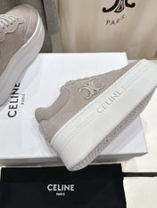 BLOCK SNEAKERS WITH EMBROIDERED TRIOMPHE IN MALIBU BEIGE SUEDE