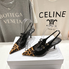 JUDY DOUBLE STRAP MARY JANE SLINGBACK 65MM IN BLACK PATENT CALFSKIN AND LEOPARD PRINTED HAIRY CALFSKIN
