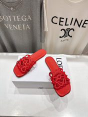 LOEWE 26S PETAL ANAGRAM SLIDE IN DARK RED CALFSKIN